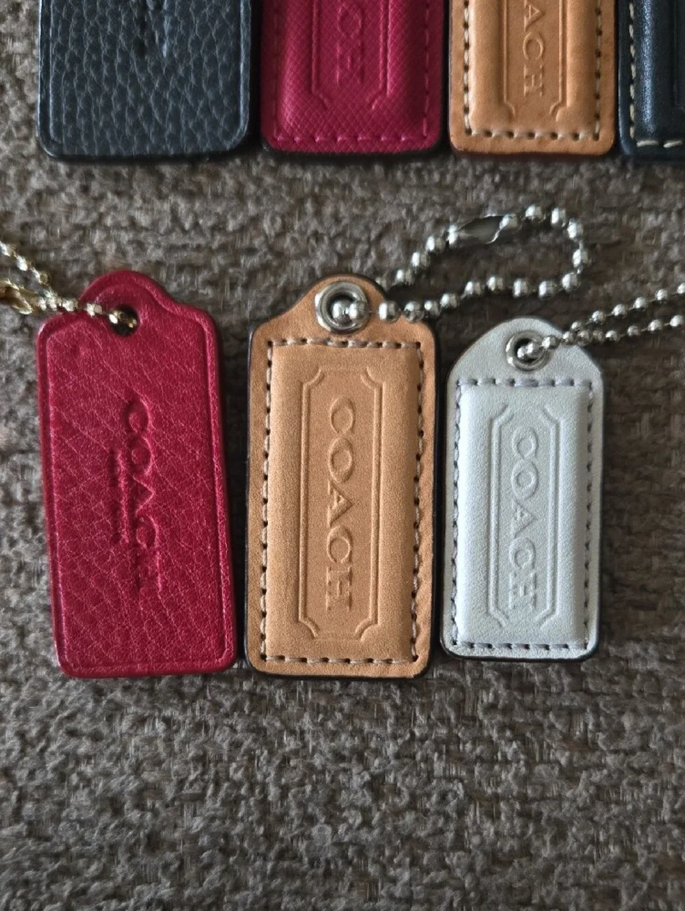 Coach Leather Bag Tag Set in Black, Red, Tan, Cream